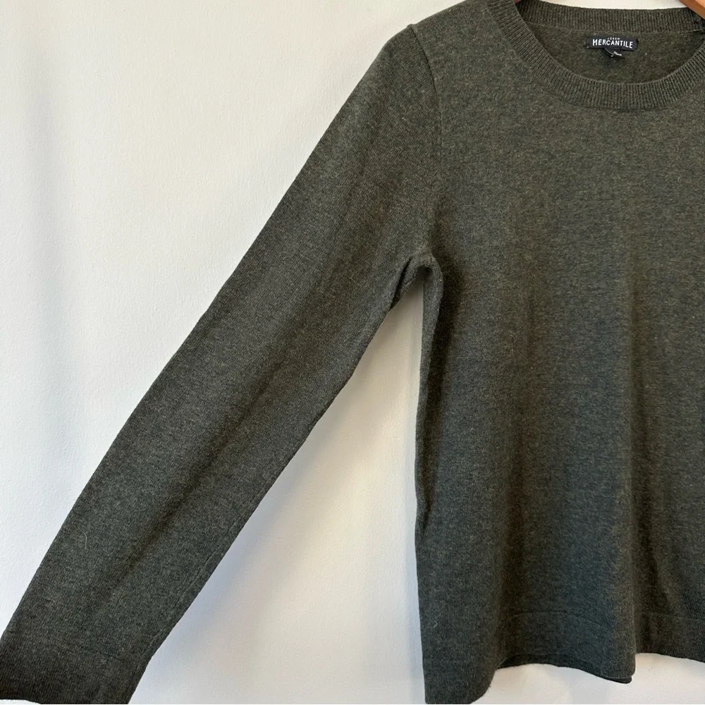 J. Crew Mercantile Dark Green Heather Wool Cotton Blend Crew Neck Sweater